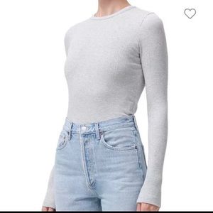 Agolde Light Gray Ribbed Long-Sleeve Top